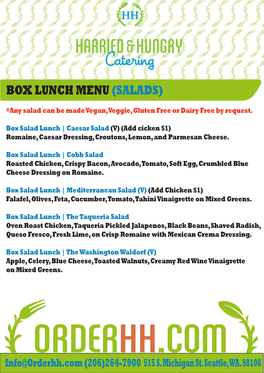 Box Lunch Menu (Salads)