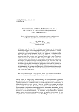 Nilda De Nicholasa Mohr. El Bildungsroman Y La Aparición De Un Espacio Puertorriqueño En La Literatura De Los EEUU