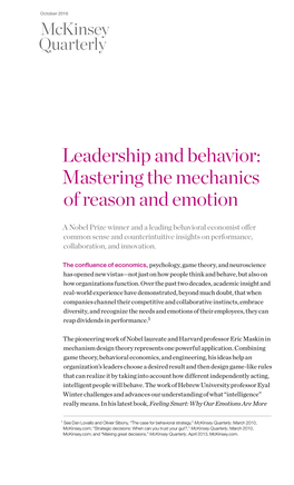 Leadership and Behavior: Mastering the Mechanics of Reason and Emotion