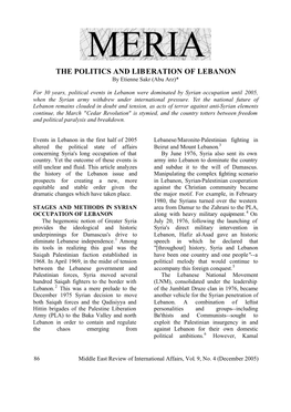 THE POLITICS and LIBERATION of LEBANON by Etienne Sakr (Abu Arz)*