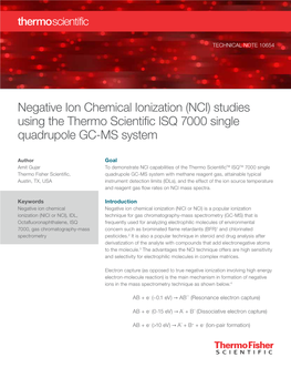 Negative Ion Chemical Ionization (NCI) Studies Using the Thermo Scientific ISQ 7000 Singe Quadrupole GC-MS System