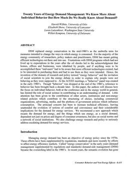 Twenty Years of Energy Demand Management: We Know More About Individual Behavior but How Much Do We Really Know About Demancp