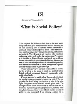 R. M. Titmuss, What Is Social Policy?