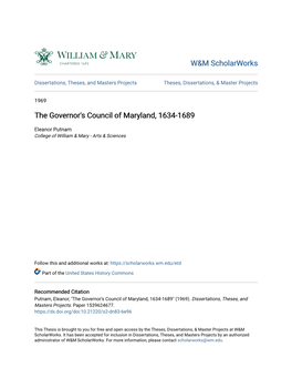 The Governor's Council of Maryland, 1634-1689