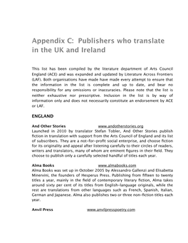 Publishers Who Translate in the UK and Ireland 2014