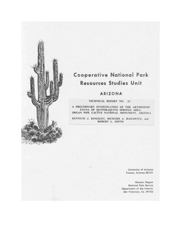 A Preliminary Investigation of the Arthropod Fauna of Quitobaquito Springs Area, Organ Pipe Cactus National Monument, Arizona