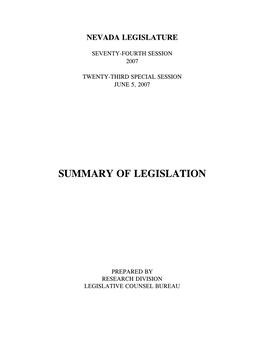 2007 Summary of Legislation