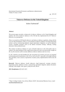 Takeover Defenses in the United Kingdom