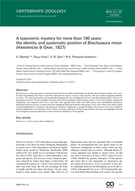 The Identity and Systematic Position of Brachysaura Minor (Hardwicke & Gray, 1827)