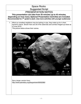 Download Space Rocks Powerpoint Script