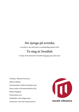 Att Sjunga På Svenska to Sing in Swedish