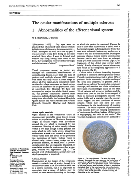 The Ocular Manifestations of Multiple Sclerosis 1 Abnormalities of the Afferent Visual System