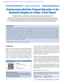Postsecondary Nutrition Program Education in the Hashemite Kingdom of Jordan: a Brief Report
