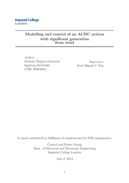 Modelling and Control of an ACDC System with Significant Generation from Wind