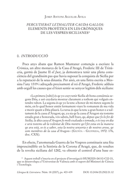 Percutiebat Lethaliter Cauda Gallos: Elements Profètics En Les Cròniques De Les Vespres Sicilianes*