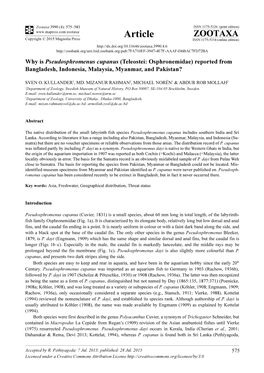 Why Is Pseudosphromenus Cupanus (Teleostei: Osphronemidae) Reported from Bangladesh, Indonesia, Malaysia, Myanmar, and Pakistan?