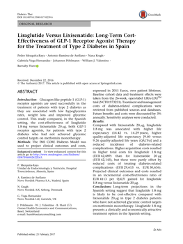 Liraglutide Versus Lixisenatide: Long-Term Cost- Effectiveness of GLP-1 Receptor Agonist Therapy for the Treatment of Type 2 Diabetes in Spain