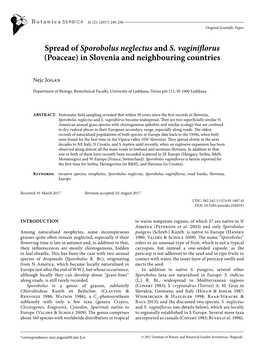 Spread of Sporobolus Neglectus and S. Vaginiflorus (Poaceae) in Slovenia and Neighbouring Countries