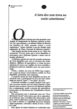 A Luta Dos Sem Terra No Oeste Catarinense