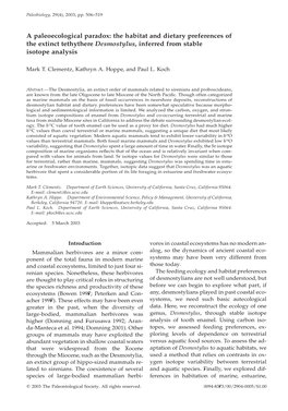 The Habitat and Dietary Preferences of the Extinct Tethythere Desmostylus, Inferred from Stable Isotope Analysis