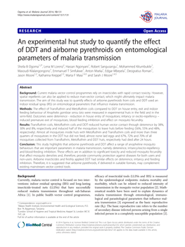 An Experimental Hut Study to Quantify the Effect of DDT and Airborne