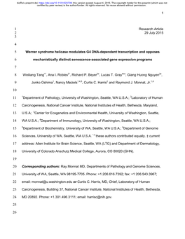 1 Research Article 29 July 2015 Werner Syndrome Helicase