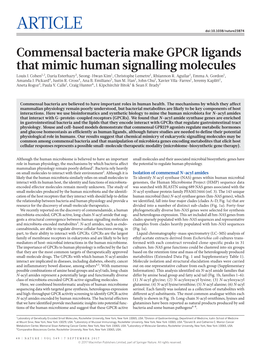 Commensal Bacteria Make GPCR Ligands That Mimic Human Signalling Molecules Louis J