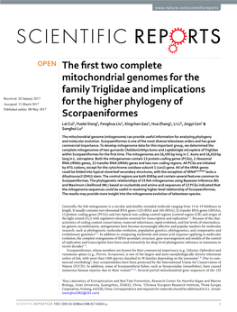 The First Two Complete Mitochondrial Genomes for the Family Triglidae