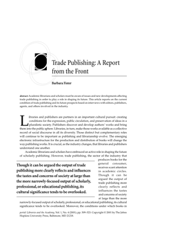 Trade Publishing: a Report from the Front