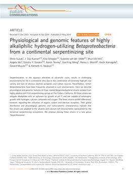 Physiological and Genomic Features of Highly Alkaliphilic Hydrogen-Utilizing Betaproteobacteria from a Continental Serpentinizing Site