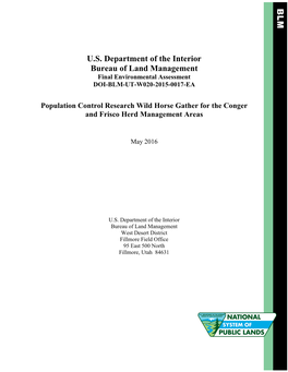 Population Control Research Wild Horse Gather for the Conger and Frisco Herd Management Areas