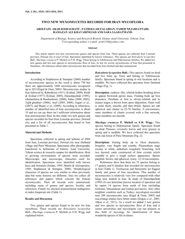 Two New Myxomycetes Records for Iran Mycoflora