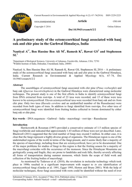 A Preliminary Study of the Ectomycorrhizal Fungi Associated with Banj Oak and Chir Pine in the Garhwal Himalaya, India