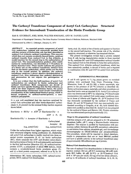 The Carboxyl Transferase Component of Acetyl Coa Carboxylase: Structural Evidence for Intersubunit Translocation of the Biotin Prosthetic Group