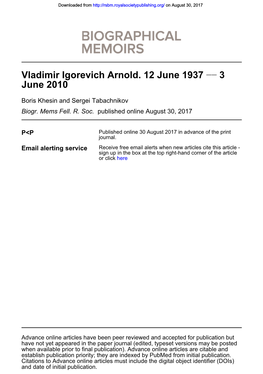 Vladimir Igorevich Arnold. 12 June 1937 −− 3 June 2010