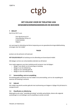 Het College Voor De Toelating Van Gewasbeschermingsmiddelen En Biociden