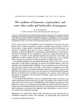 The Synthesis of Birnessite, Cryptomelane, and Some Other Oxides and Hydroxides of Manganese