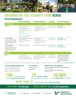 Information for Students from Kenya Entry Requirements Academic Requirements Language Requirements Start Dates Application Deadlines** Undergraduate