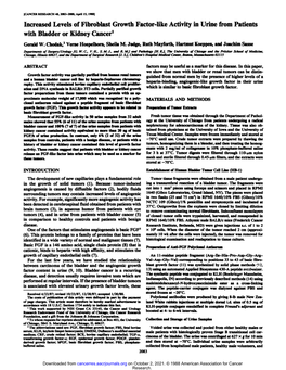 Increased Levels of Fibroblast Growth Factor-Like Activity in Urine from Patients with Bladder Or Kidney Cancer1
