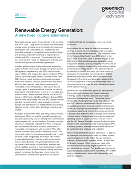 Renewable Energy Generation: a New Fixed Income Alternative
