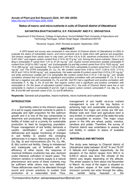 And Micro-Nutrients in Soils of Chamoli District of Uttarakhand