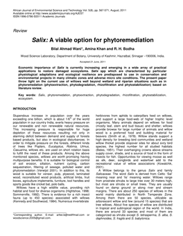 Salix: a Viable Option for Phytoremediation