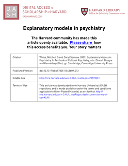 Explanatory Models in Psychiatry