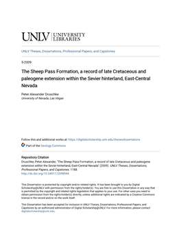 The Sheep Pass Formation, a Record of Late Cretaceous and Paleogene Extension Within the Sevier Hinterland, East-Central Nevada