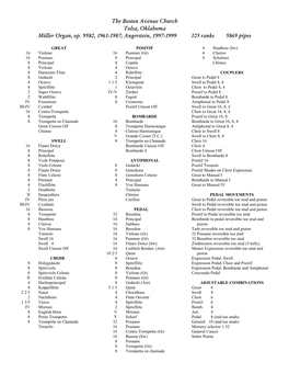 The Boston Avenue Church Tulsa, Oklahoma Möller Organ, Op. 9580, 1961-1987; Angerstein, 1997-1999 105 Ranks 5869 Pipes