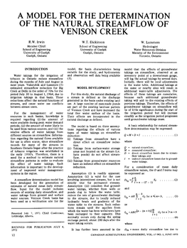 Of the Natural Streamflow of Venison Creek