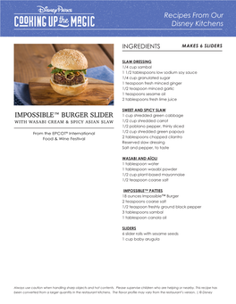 Recipes from Our Disney Kitchens IMPOSSIBLE™ BURGER SLIDER