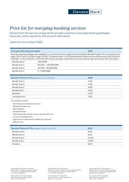 Price List for Everyday Banking Services