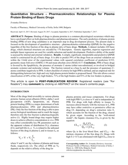 Quantitative Structure–Pharmacokinetics Relationships