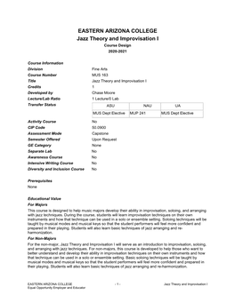 Jazz Theory and Improvisation I Course Design 2020-2021